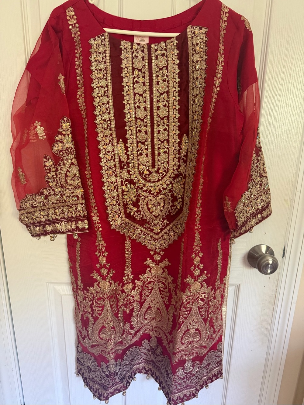Embroidered Red Women's kurti with Gold Detailing
